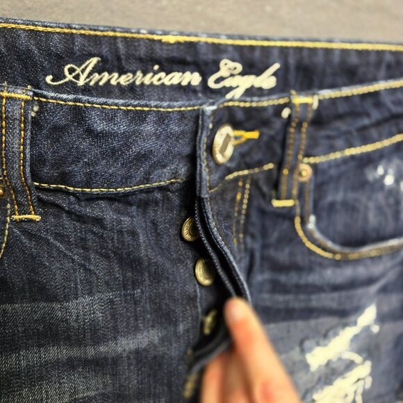 Vintage American Eagle Distressed Denim Mini Skirt Low Rise Y2K Sz 6 Elena Gilbe - Picture 3 of 6